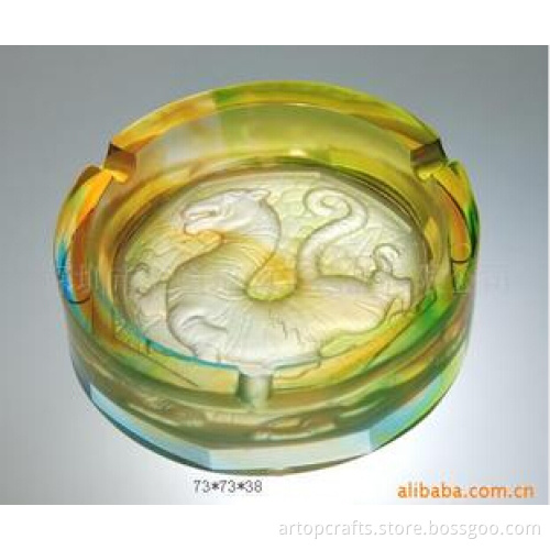 Round Crystal Liuli White Tiger Ashtray for Desktop Decoration